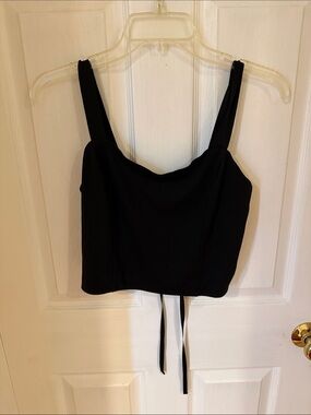 Dynamite Black Cropped Square-Neck Tank with Corset Tie Back